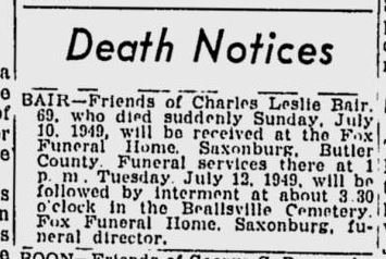 Charles Leslie Bair obit
